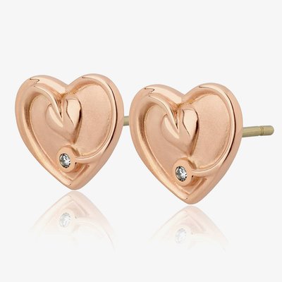 9ct Rose Gold Tree Of Life Diamond Heart Stud Earrings