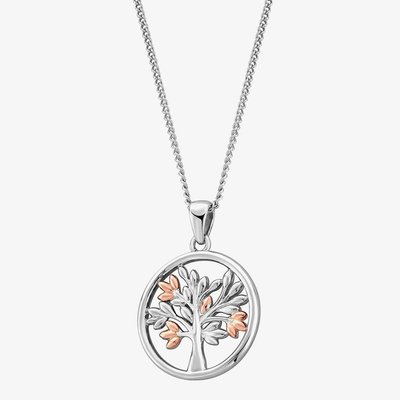 Sterling Silver and Rose Gold Tree Of Life Pendant Necklace