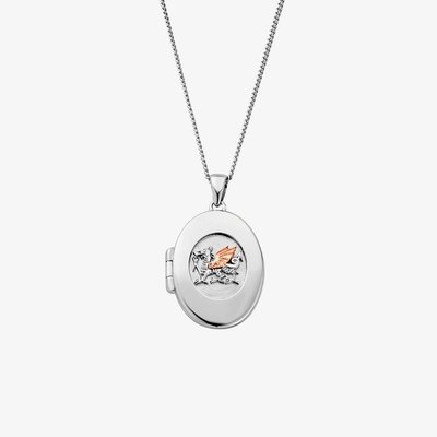 Welsh Dragon Silver & Rose Gold Locket Necklace