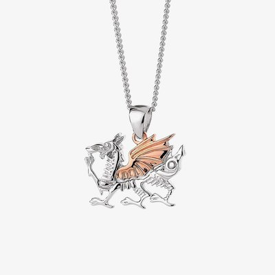 Welsh Dragon Silver 9ct Rose Gold Necklace
