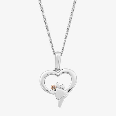 Ladies Sterling Silver Paw Print Heart Topaz Pendant Necklace