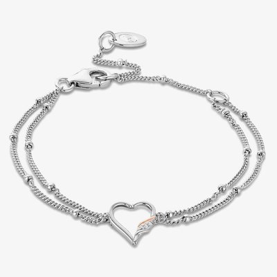 Past Present Future Silver Heart Double Chain Bracelet