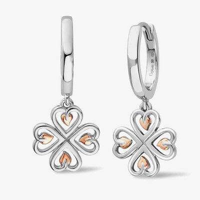 Silver & 9ct Rose Gold Tree Of Life Heart Dropper Earrings
