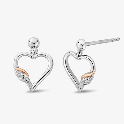 Past Present Future Silver White Topaz Heart Stud Earrings