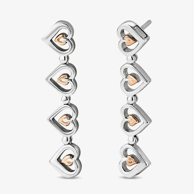 Tree Of Life Silver Heart Drop Stud Earrings