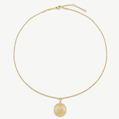 D.Louise Yellow Gold Tone Plated Stainless Steel Engravable Evil Eye Talisman Pendant THN-71