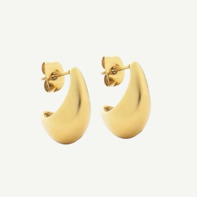 D.Louise Yellow Gold Tone Plated Stainless Steel Curved Mini Hoop Earrings GE-109