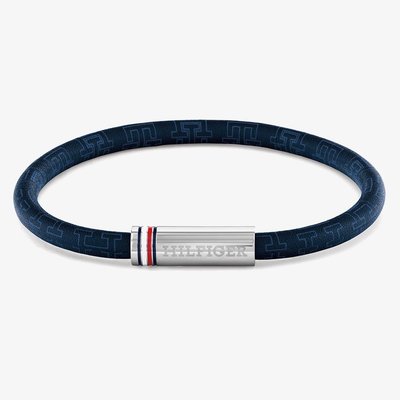 Printed Cord Blue Leather 19cm Bracelet