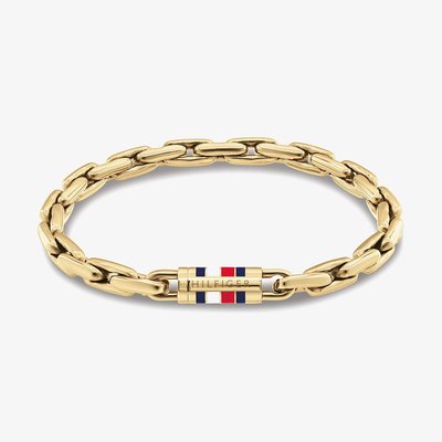 Tommy Hilfiger Yellow Gold Tone Plated Stainless Steel Rectangle Belcher Chain Bracelet 2790750