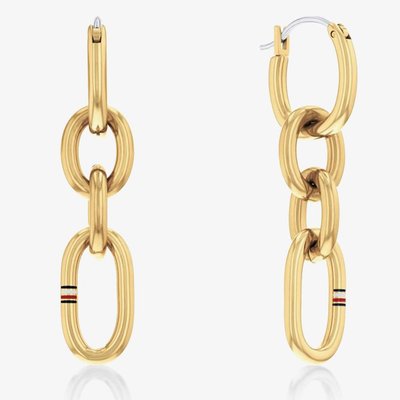 Gold Plated Contrast Link Chain Dropper Earrings