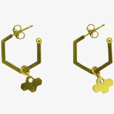 Yellow Gold Plated Cubic Zirconia Hexagonal Tiny Bee Hoop Earrings