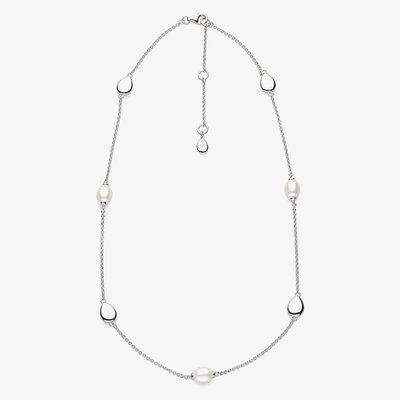 Sterling Silver Coast Pebble Pearl Station Necklace