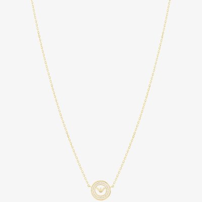 Gold Tone Round Logo Coin Necklace