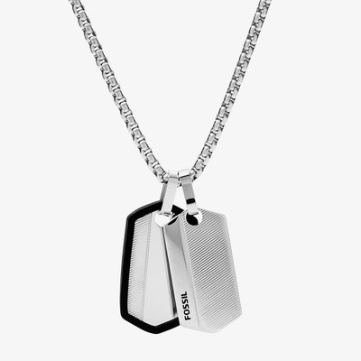 Fossil Harlow Chevron Stainless Steel Dog Tag Necklace