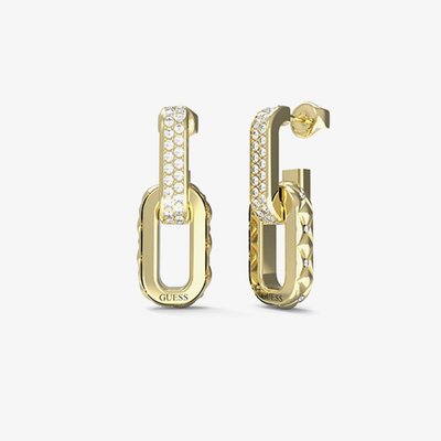 Gold Tone Crystal Double Link Dropper Earrings