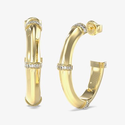 Gold Tone Bamboo Crystal Hoop Earrings