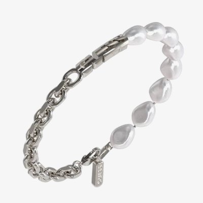 Edgy Styles Chain & Freshwater Pearl Bracelet JUMB04066JW STWI L