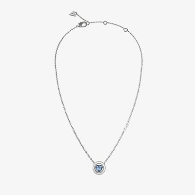 Mama Non Mama Silver Tone Blue Crystal Heart Halo Necklace