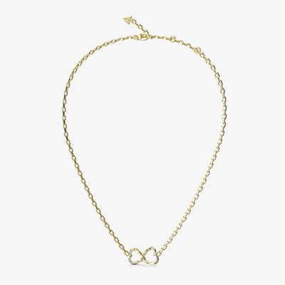 Mon Amour Gold Tone Crystal Two Heart Link Necklace