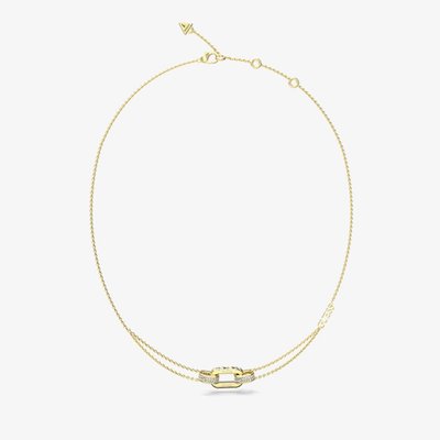 Stylish Gold Tone Crystal Double Link Chain Necklace