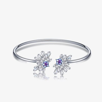 Rhodium Plated Fountain Crystals Star Bangle