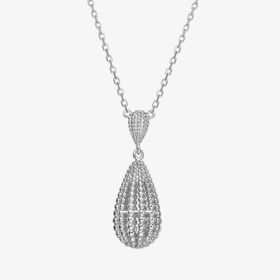 Bella Rhodium Plated Tear Drop Pendant Necklace
