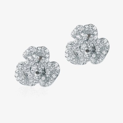 Peony Rhodium Plated Plated Cubic Zirconia Flower Stud Earrings