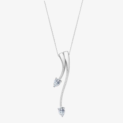 Sterling Silver Cubic Zirconia Two Shooting Stars Pendant Necklace