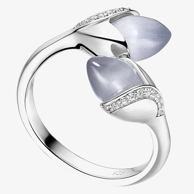 Magnolia Silver Double Stone Ring MAG-925R-002-CEGY L