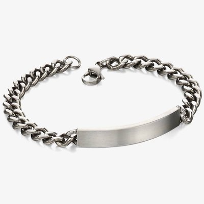 Stainless Steel Diamond Cut ID Chain Bracelet