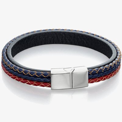 Red, Blue & Black Leather Bracelet