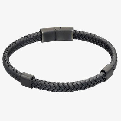Reborn Recycled Black Plaited Leather Bracelet