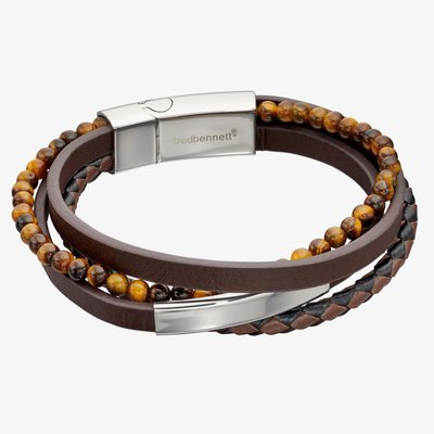 Reborn Recycled Leather & Tiger's Eye Multi Row Bracelet