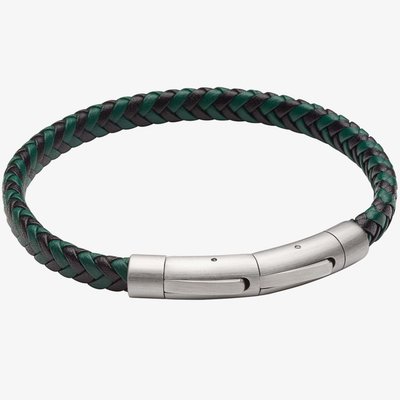 Black & Forest Green Recycled Plaited Leather Bracelet