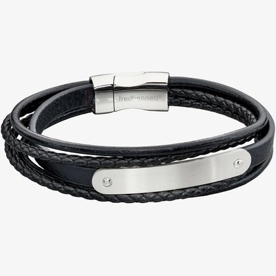 Black Leather Multi Strand ID Bracelet