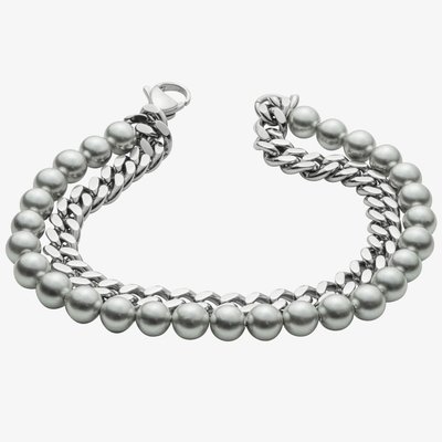 Everyday Unity Stainless-Steel & Grey Shell Pearl Two Row Bracelet