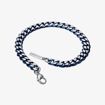 Blue Tone Stainless Steel Flat Curb Chain Bracelet