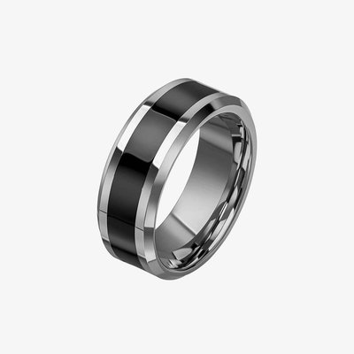 Tungsten Black Enamel Stripe Ring R3860 67