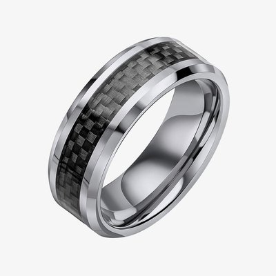 Tungsten & Black Fibre Stripe Ring R3885 67