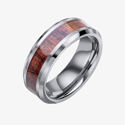 Tungsten & Brown Wood Stripe Ring R3888 62
