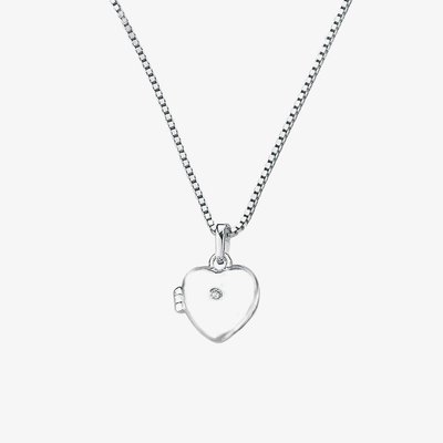 D For Diamond Silver Heart Locket Pendant Necklace