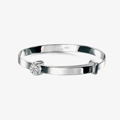 D For Diamond Sterling Silver White Daisy Baby Bangle