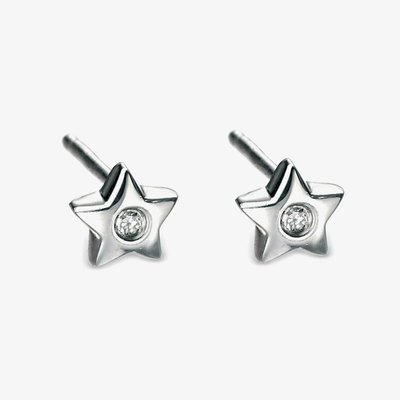 D For Diamond Silver Diamond Set Star Stud Earrings