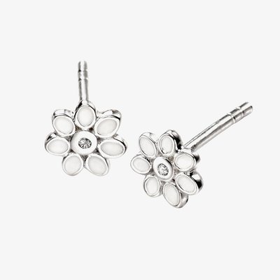D For Diamond White Enamel Flower Stud Earrings