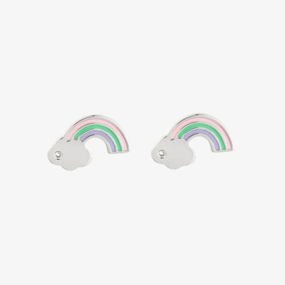 D For Diamond Silver Enamel Rainbow Stud Earrings