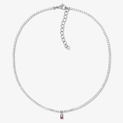 Tommy Hilfiger Stainless Steel Cubic Zirconia Logo Charm Tennis Necklace 2781094