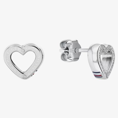 Ladies Silver Heart Stud Earrings