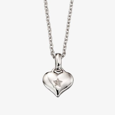 Girls Bella Silver Diamond Heart Pendant Necklace