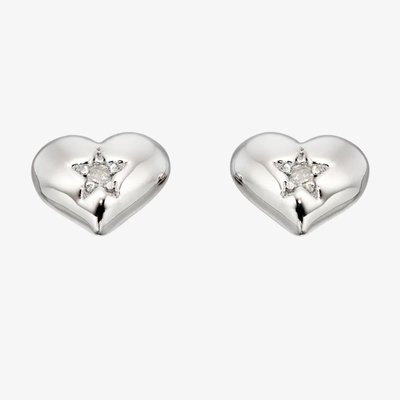 Girls Suri Silver Diamond Heart Stud Earrings