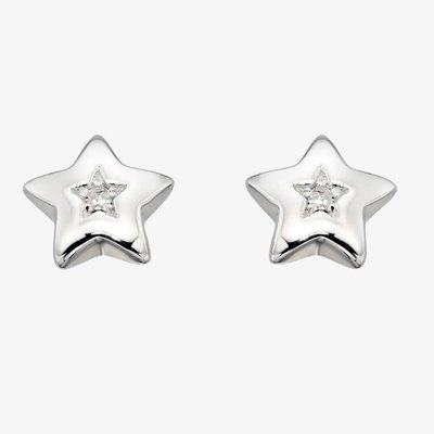Girls Noor Silver Diamond Star Stud Earrings